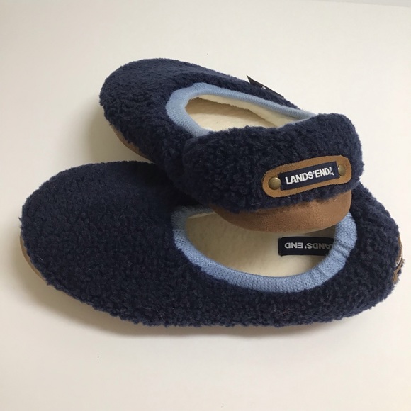 Lands' End Shoes - NEW Lands End Womens Sherpa Fleece House Slippers 9B Navy Blue Ballet Flats TAGS